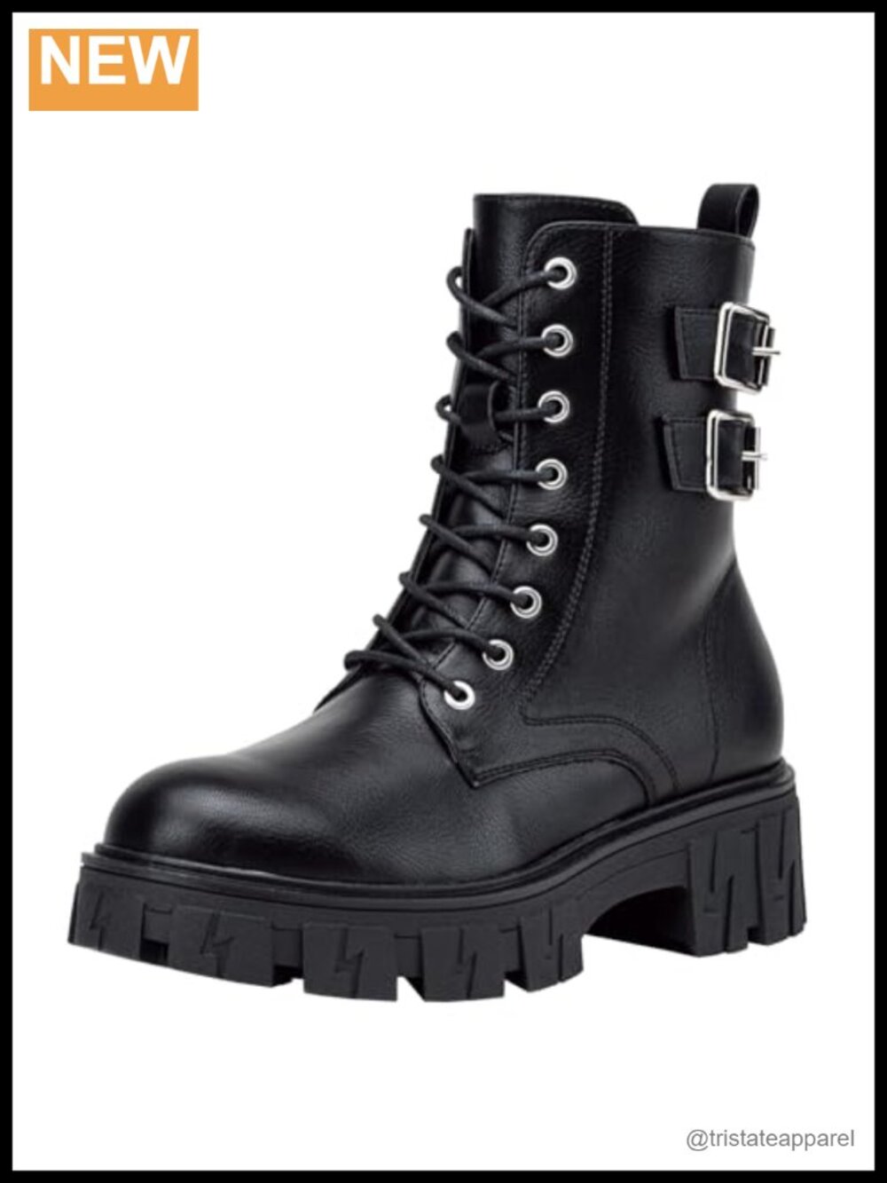 Women's Combat Boots Lace-Up Platform Ankle Booties Chunky Heel Faux Leather